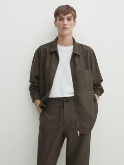 Massimo Dutti Брюки-джоггеры из 100% льна, темно-зеленый