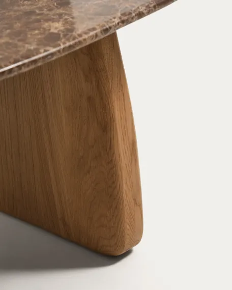 Журнальный столик Pirita, 71x70 см, коричневый мрамор, ножки дуб светлый