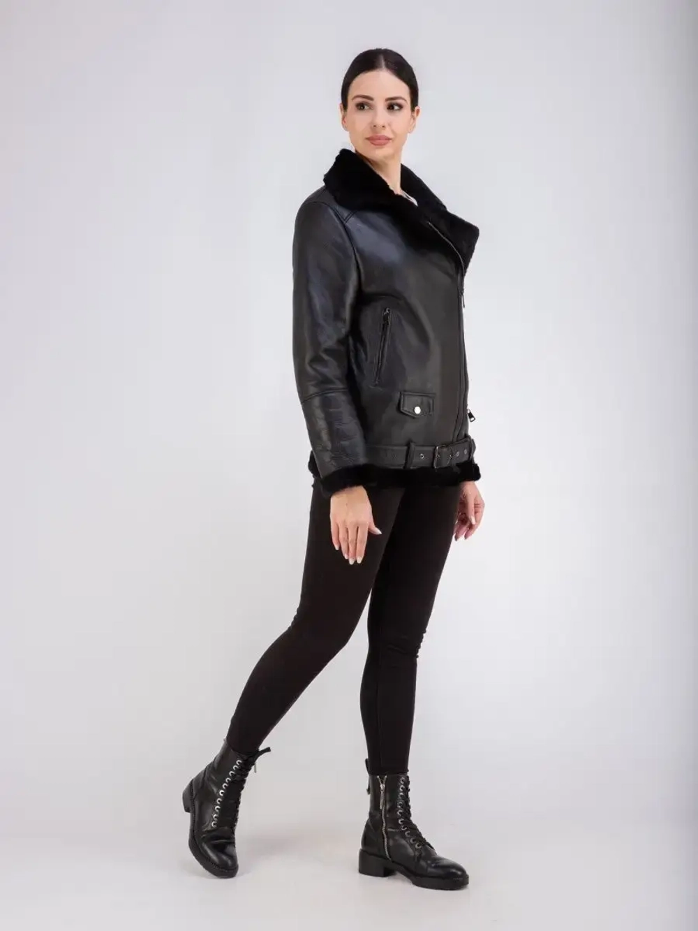 Дубленка авиатор женская натуральная удлиненная Турция