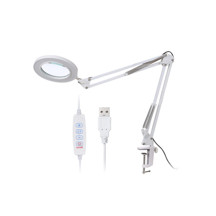 Лампа настольная с регулировкой яркости и увеличительным стеклом 5x (белый)