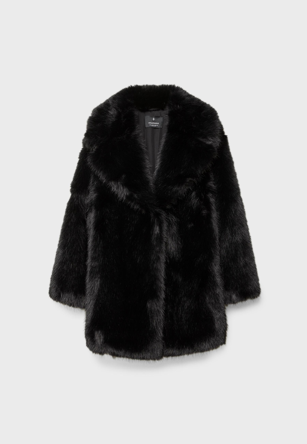 STRADIVARIUS Искусственная шуба стандартного кроя, черный