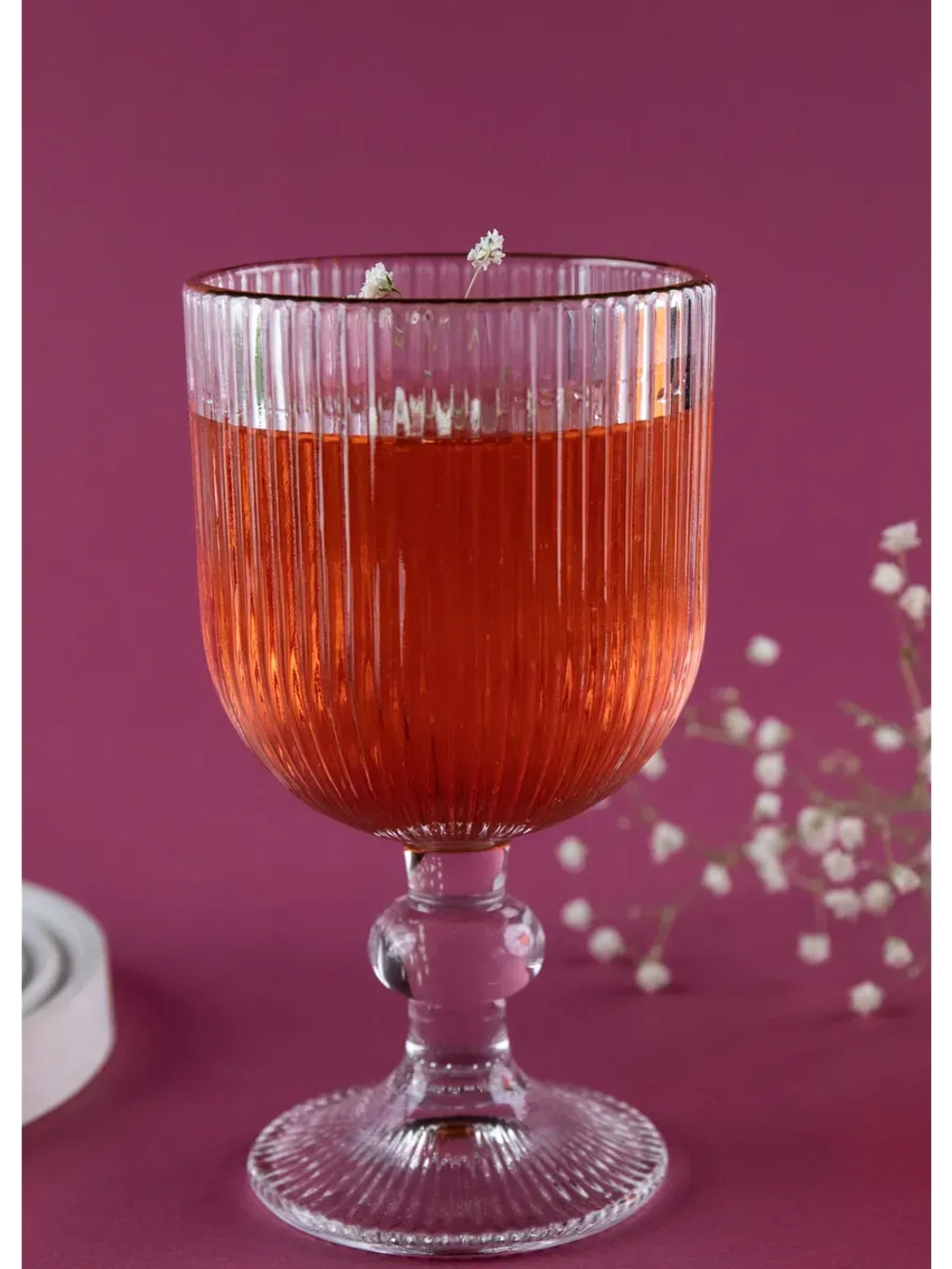 Набор ребристых бокалов вина, 380 мл. 6 шт. с золотой каймой