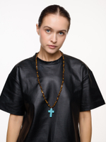 Колье "Stone Cross" из тигрового глаза с турквенитом