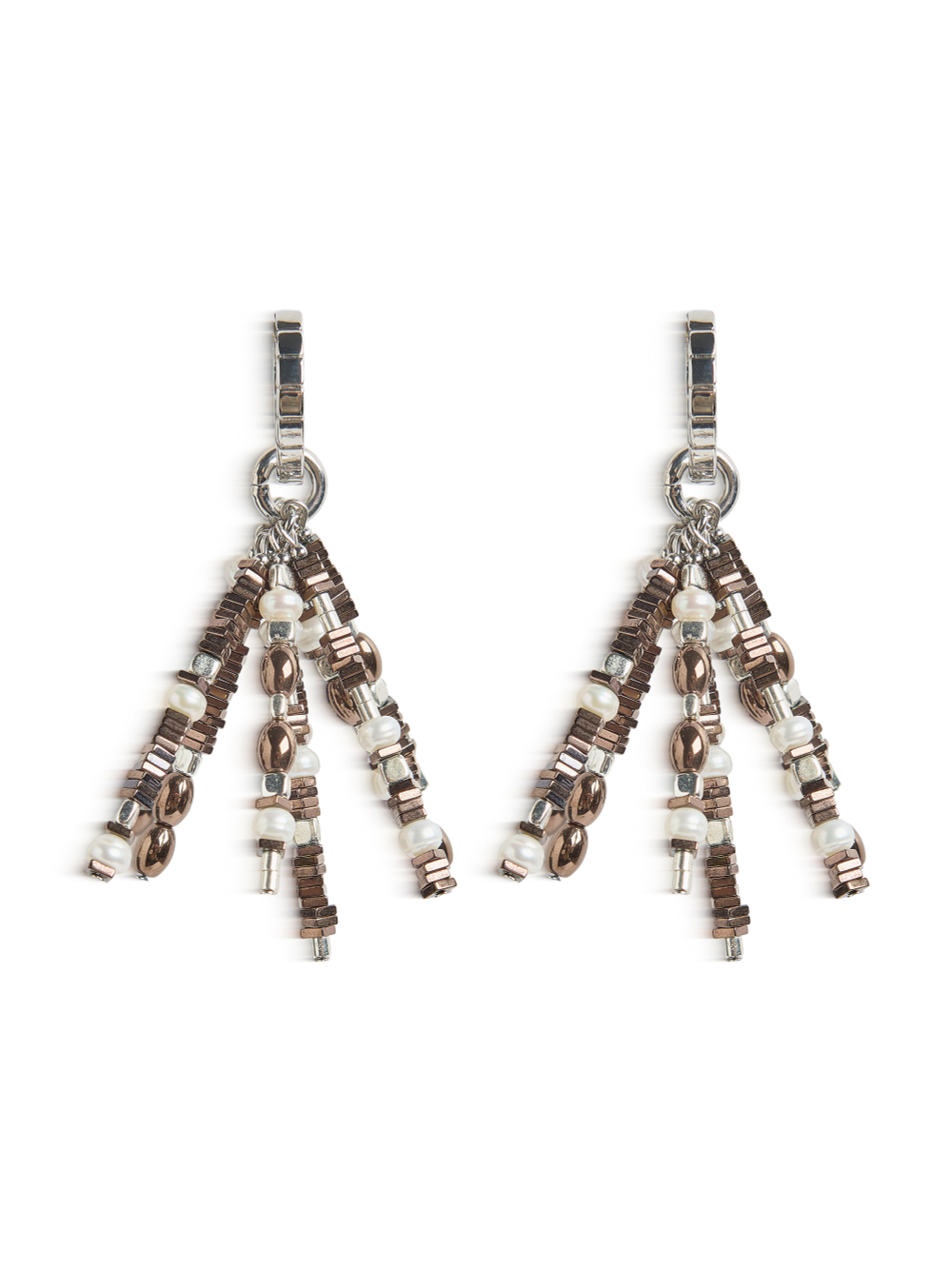 Серьги "Grain brown pearl brush" Silver