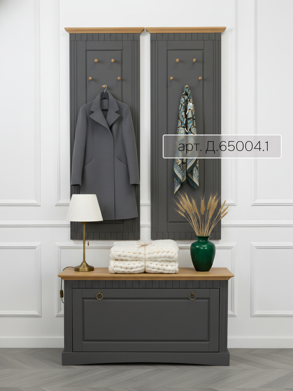 Скамья в прихожую Неаполь 93х50х39 см из массива сосны, деревянная обувница,серый воск, антик