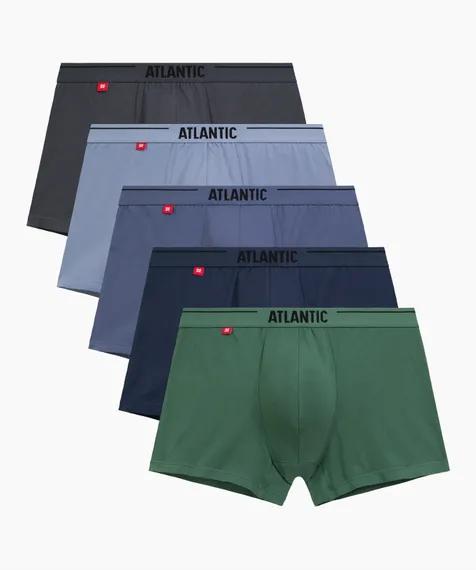 Трусы мужские боксеры (5шт) Atlantic 5SMH-004, хлопок, графитовый + голубой + деним + индиго + темно-зеленый