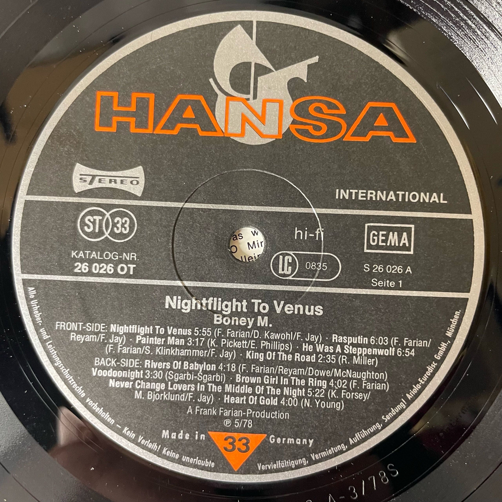 Винтажная виниловая пластинка LP Boney M Бони М, Nightflight To Venus (Германия 1978) Rivers Of Babylon