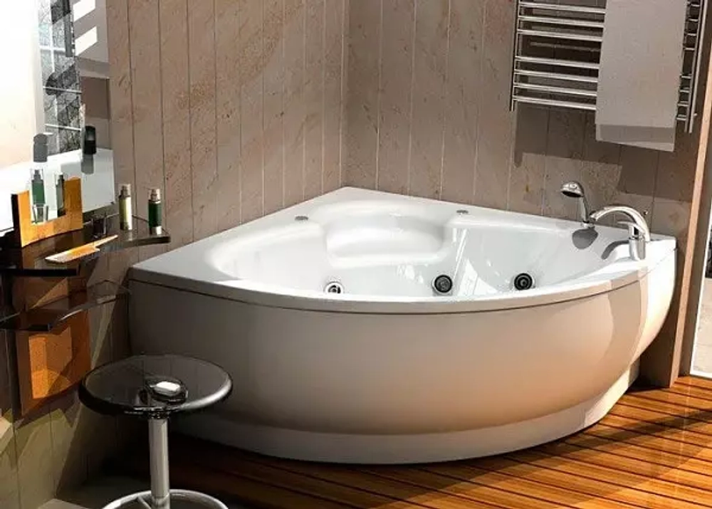 Акриловая ванна Aquatek (Акватек) Калипсо 146x146, с каркасом, с фронтальной панелью, со сливом-переливом