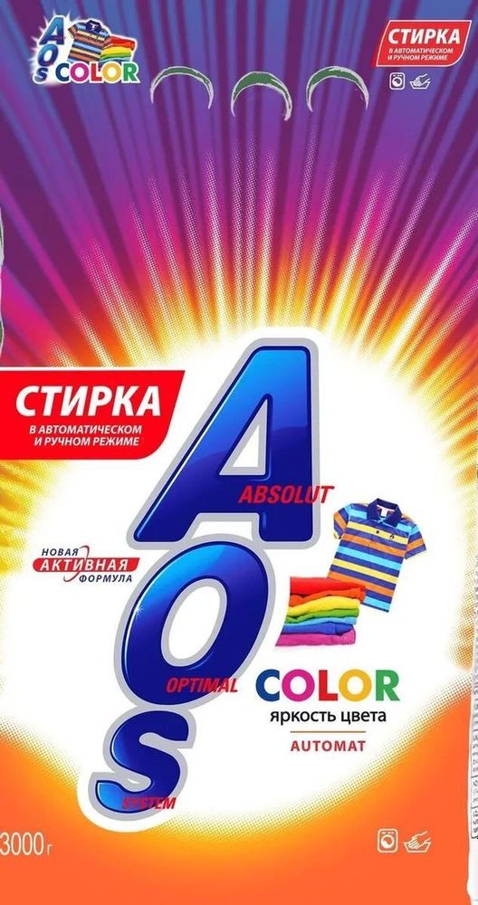 Стиральный порошок AOS Color, автомат, для цветного белья, 3 кг