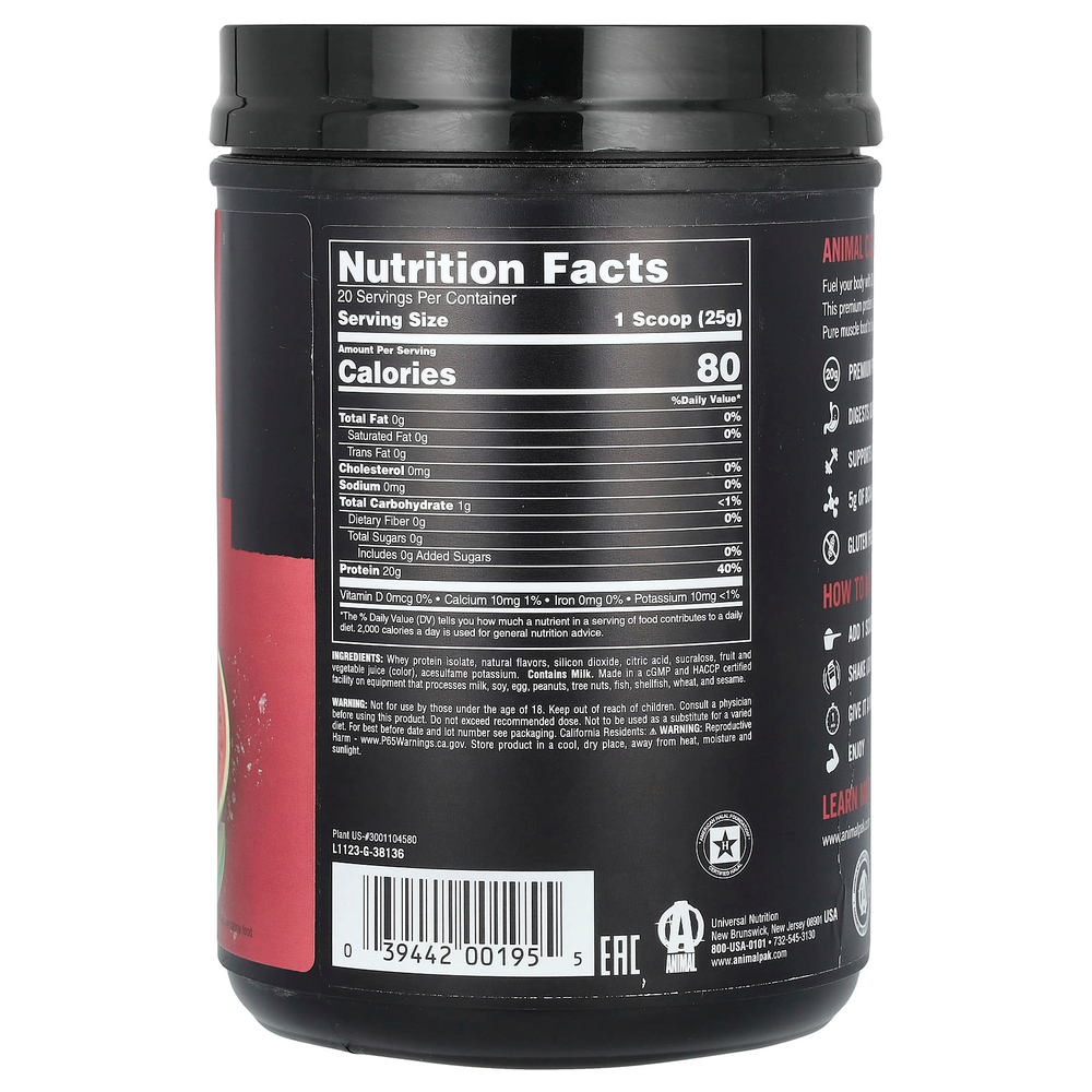 Animal, прозрачный сывороточный изолят, со вкусом арбузного лаймада, 500 г (1,1 фунта)