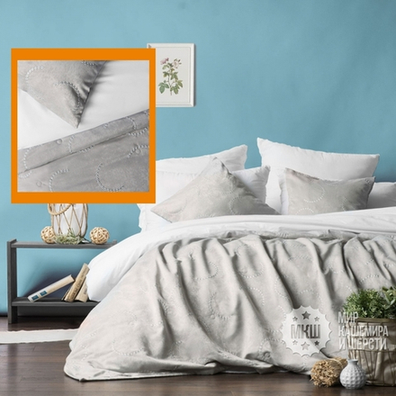 Стеганое покрывало с вышивкой ДЖЖИМ (арт. BL02-290-05) - 230х250 см. - серое