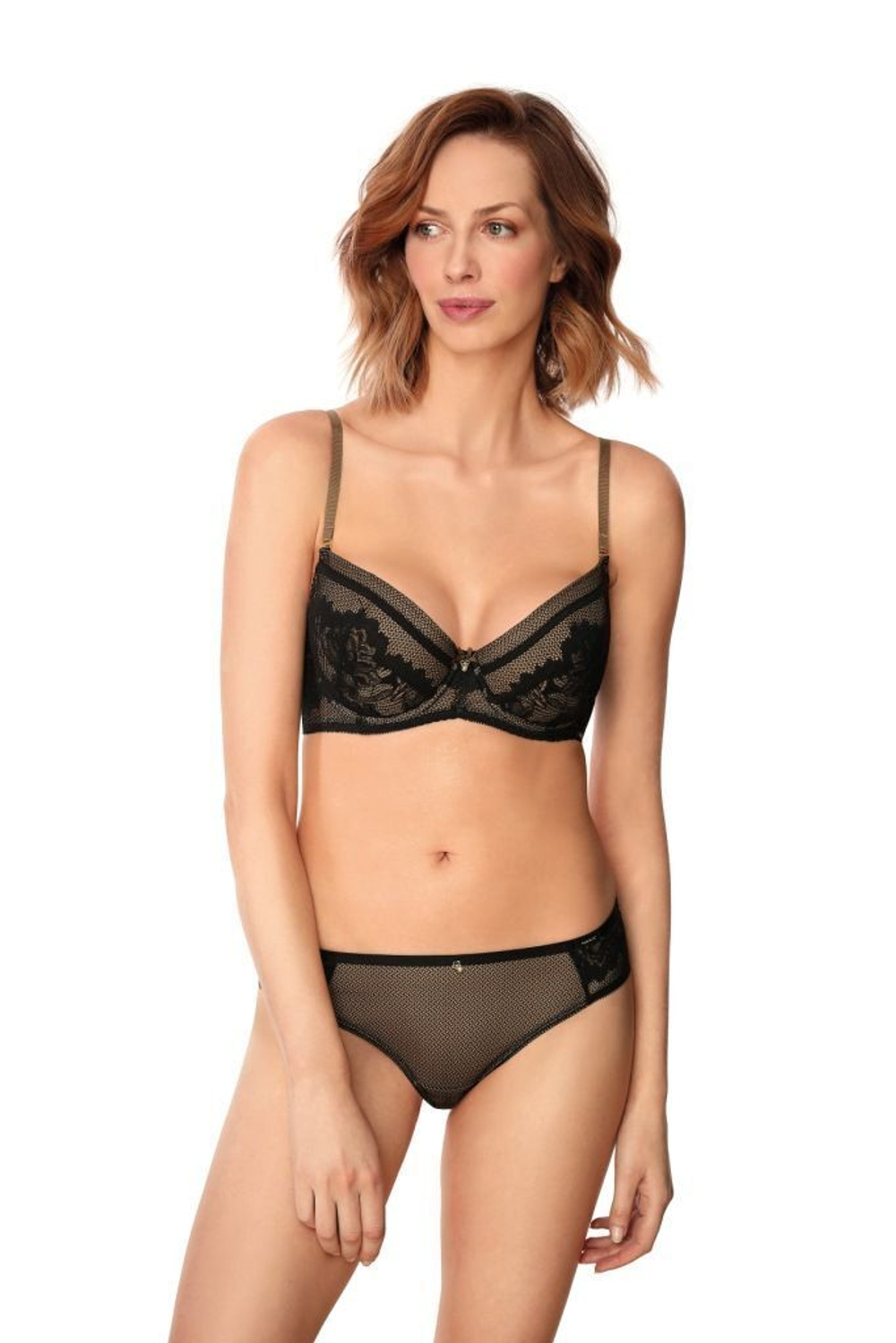 Пуш-ап бюстгальтер с ажуром на чашках (Размер: 70F) (Цвет: кремовый)