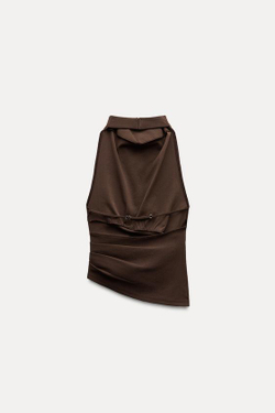 ZARA ТОП С ГОРЛОВИНОЙ ХАЛТЕР И ОТКРЫТОЙ СПИНОЙ, ШОКОЛАДНЫЙ