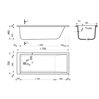Эстет Дельта Стандарт Ванна гидромассажная 170х80 матовая