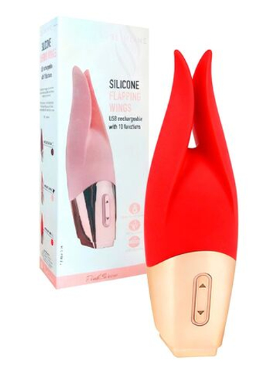 Красный мини-вибратор с раздвоенным кончиком - 12,3 см. (Цвет: красный)