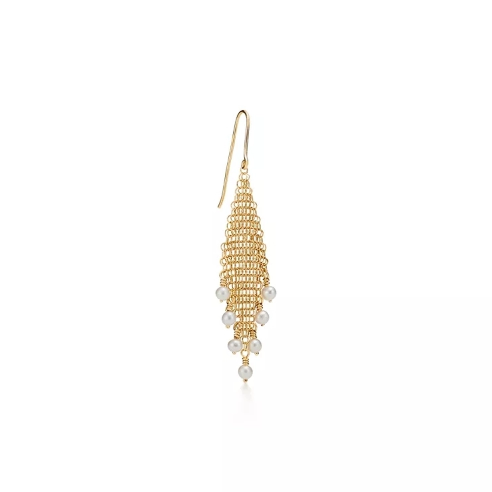 Серьги из жёлтого золота 18k с жемчугом, Tiffany 💠mesh