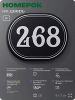 Номерок на дверь квартиры 268, для кабинета, офиса, шильдик 9 х 7 см, черный, Айдентика Технолоджи