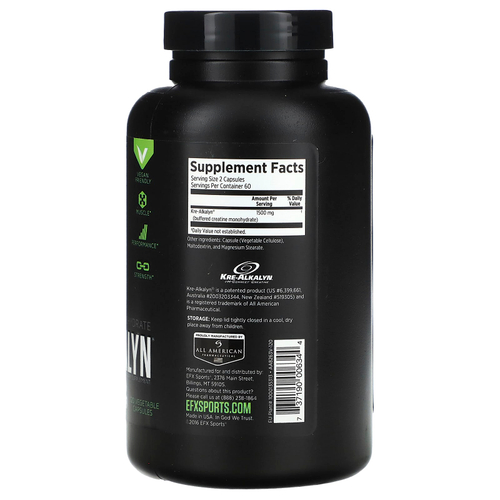 EFX Sports, Kre-Alkalyn, 120 растительных капсул (750 мг на капсулу)