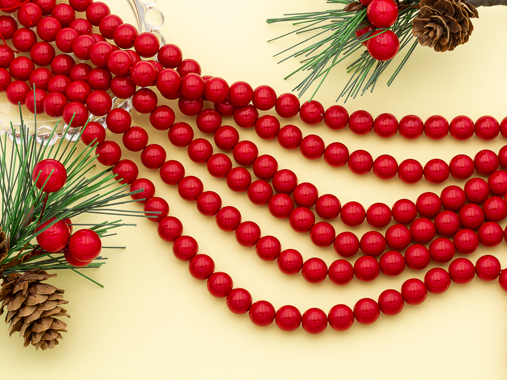 Нить бусин для украшений 10мм, "Майорка-Красный" (имитация)