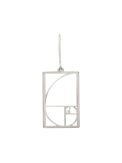 Серьги Золотое сечение Фибоначчи в квадрате из серебра, правая, вид спереди