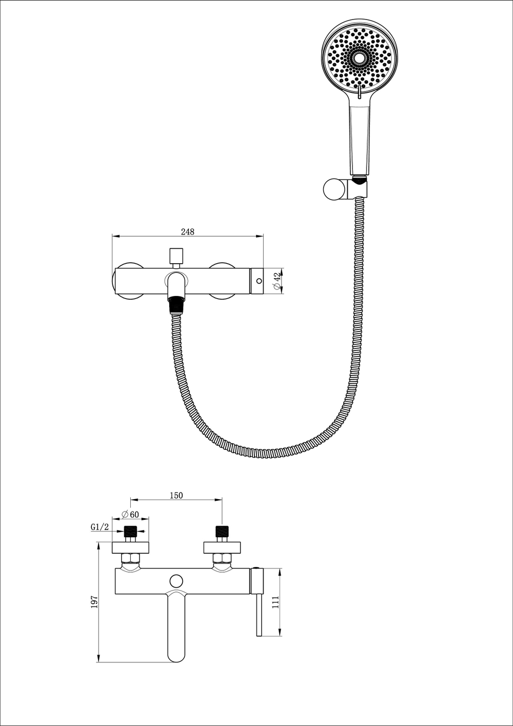 Смеситель для ванны с душем WONZON & WOGHAND STICK, Хром (WW-88639017-CR)