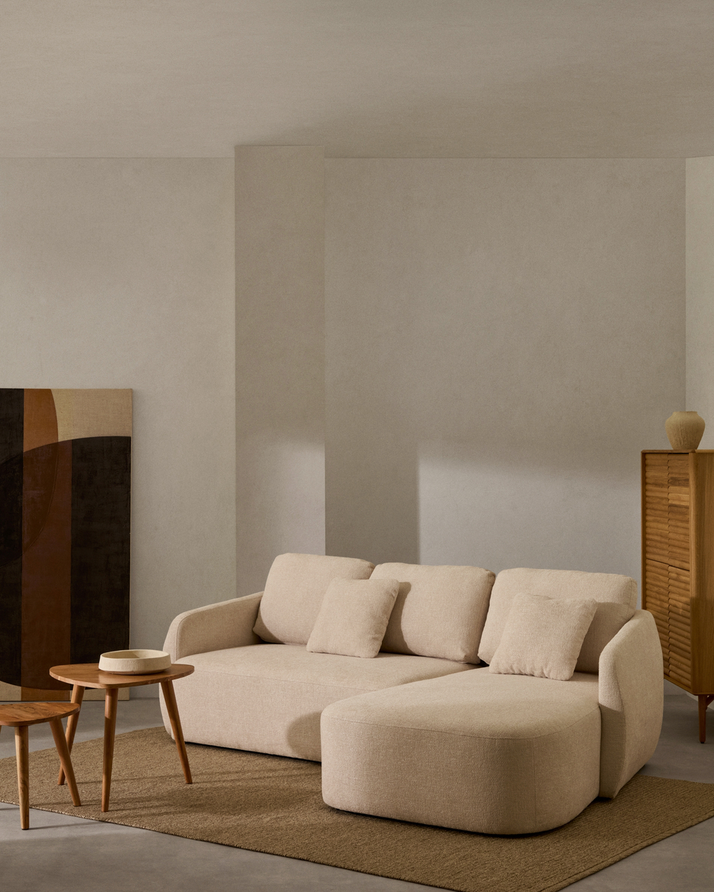 Laira 3-местный диван-кровать из шенилла с шезлонгом слева цвет экрю 246 см