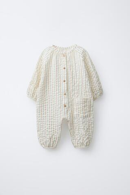 ZARA КОМБИНЕЗОН В ПОЛОСКУ, ЭКРЮ