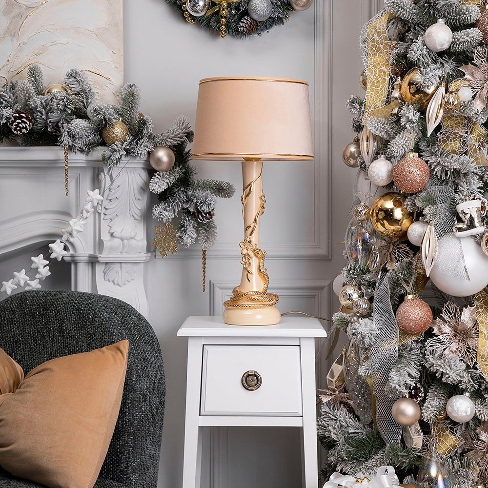 Настольная лампа Змея Катари Айвори с абажуром Тюссо Конфети Айвори