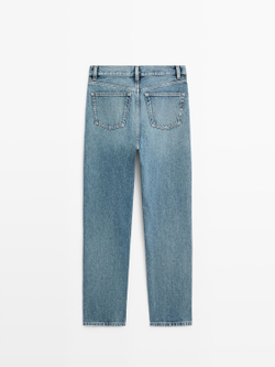 Massimo Dutti Прямые джинсы с высокой талией, светло-голубой