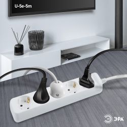 Удлинитель электрический ЭРА U-5e-5m-3x1,5 с заземлением 5 розеток 5м ПВС 3x1,5мм2 16А