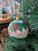 Шар стеклянный  "котик на ёлке" ручная роспись