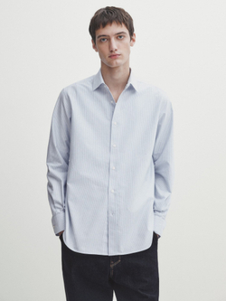 Massimo Dutti Рубашка оксфорд классического кроя в полоску, голубой