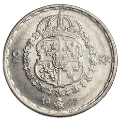 Монета Швеции 2 кроны (kronor) 1947 год