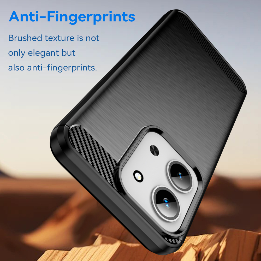 Чехол черного цвета с дизайном под карбон на Xiaomi Redmi 15C 4G, серия Carbon от Caseport