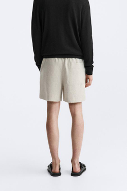 ZARA ШОРТЫ ИЗ 100% ЛЬНА, СВЕТЛО-БЕЖЕВЫЙ