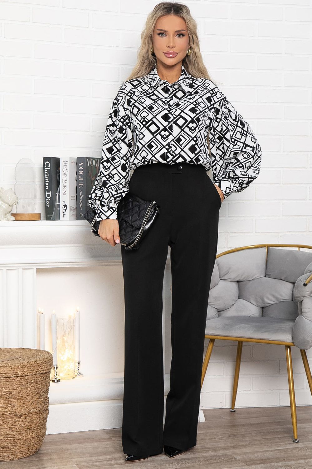 Блуза хлопковая Танец линий (черно-белая) Б14856-14М LT Collection