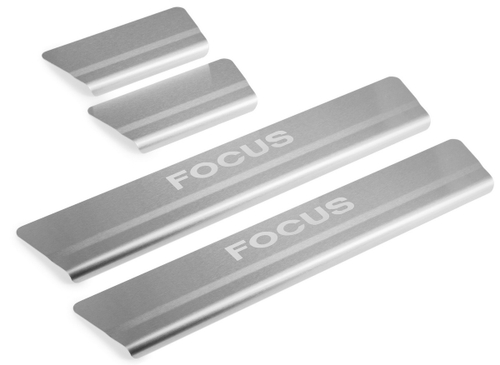 Накладки на пороги Rival для Ford Focus II 2005-2011, нерж. сталь, с надписью, 4 шт., NP.1810.3