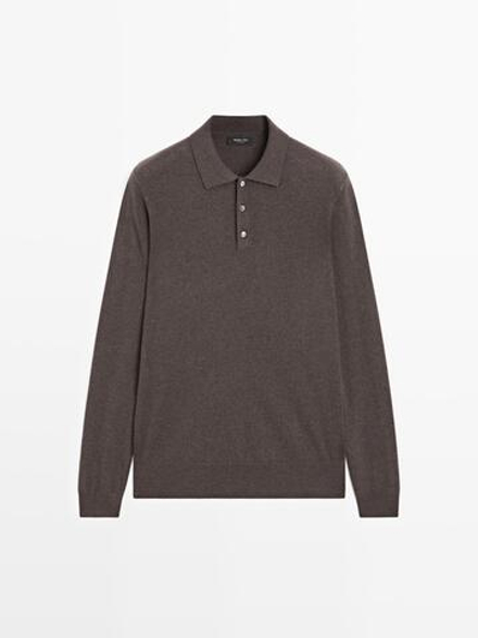 Massimo Dutti Свитер из смесовой шерсти с воротником поло, коричневый