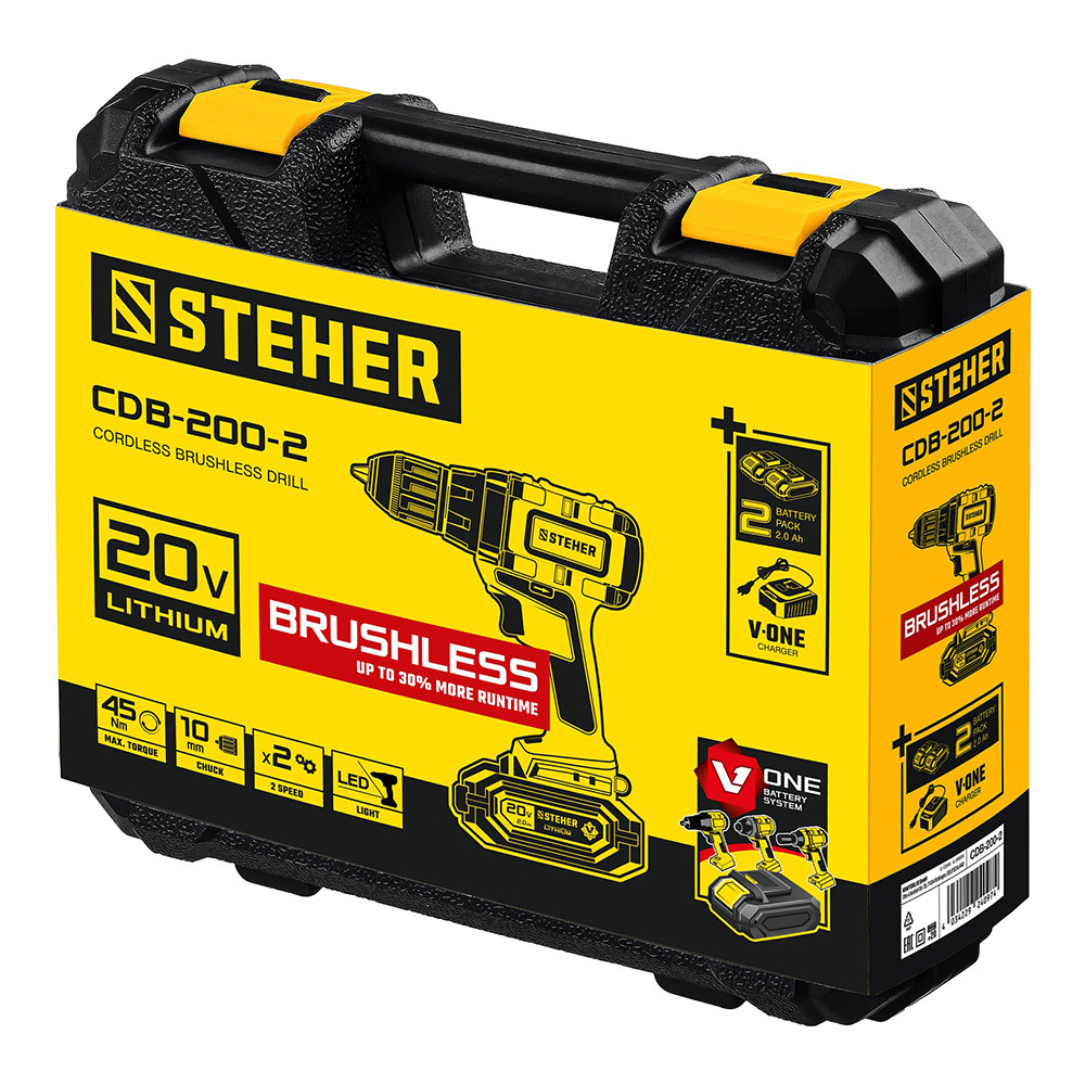 Дрель-шуруповерт Steher V1 CDB-200-2 20В 2х2 Ач