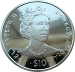 Британские Виргинские о-ва 10 долларов 2006 Королева Елизавета II Короли и королевы Англии Серебро