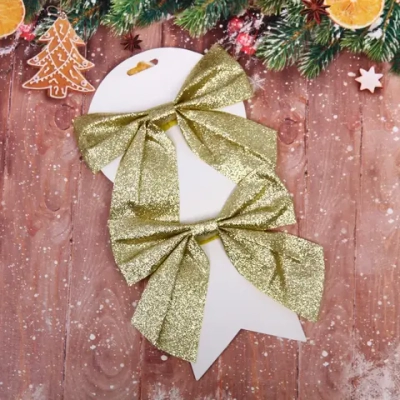 Бант на ёлку «Зимнее очарование» 15*15 см (набор 2 шт), Золото