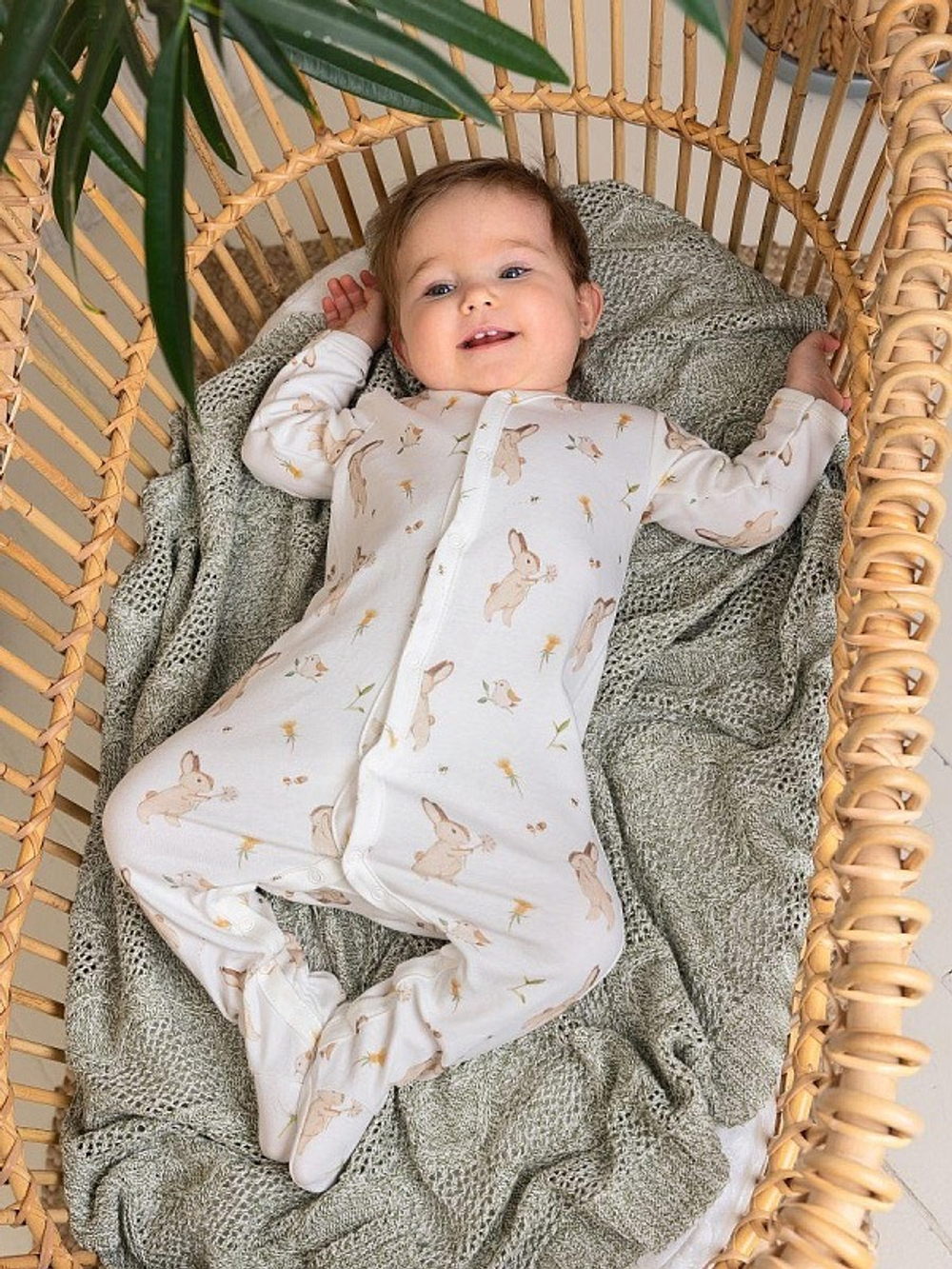 Комбинезон на кнопках "Зайки с птичками"