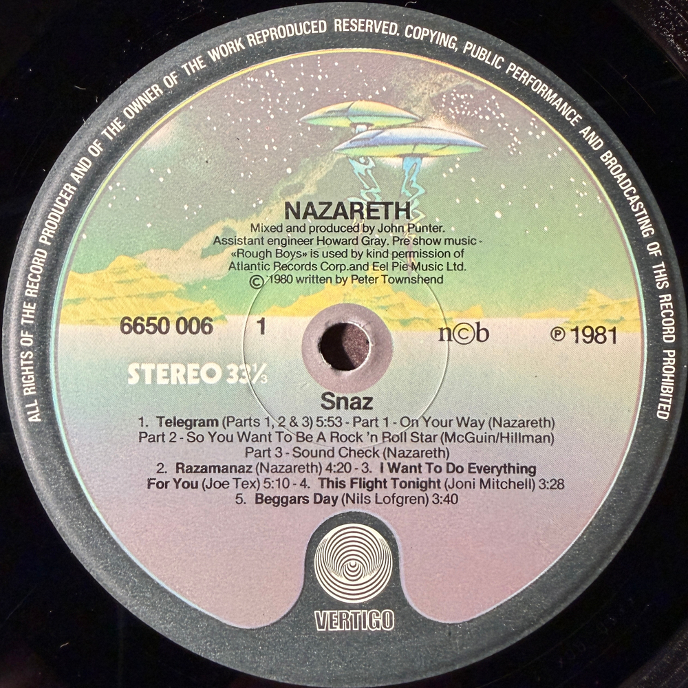 Nazareth ‎– 'Snaz 2LP (Скандинавия 1981г.) Т