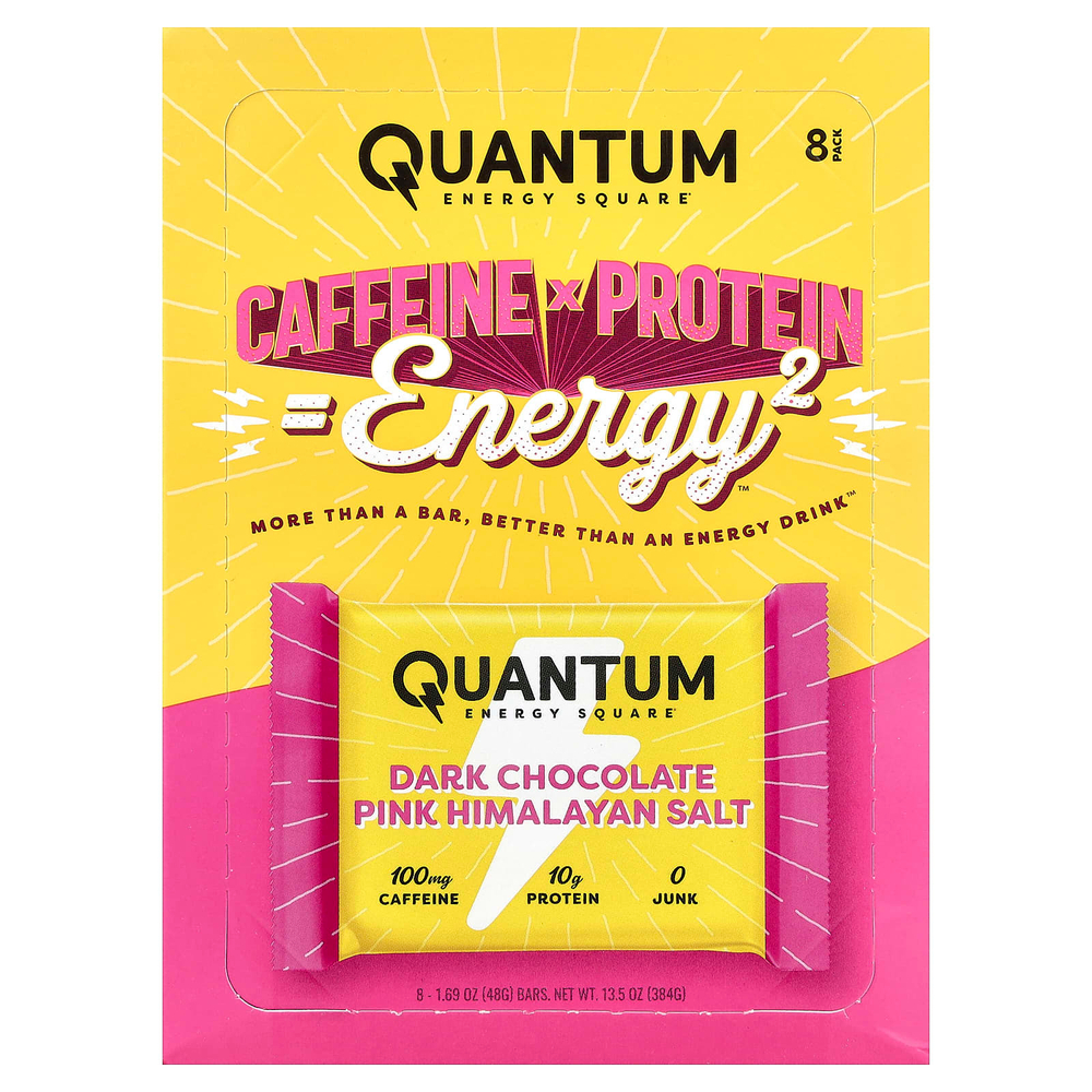 Quantum Energy Square, темный шоколад с розовой гималайской солью, 8 плиток по 48 г (1,69 унции)