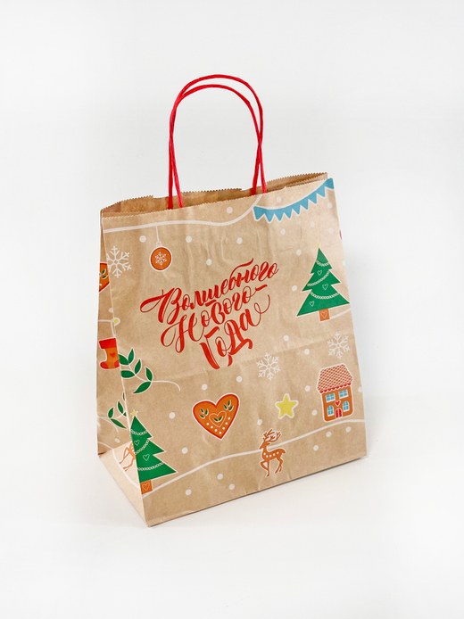 Крафт пакет 220 х 120 х 250 мм "Волшебного нового года", 70 гр/м2