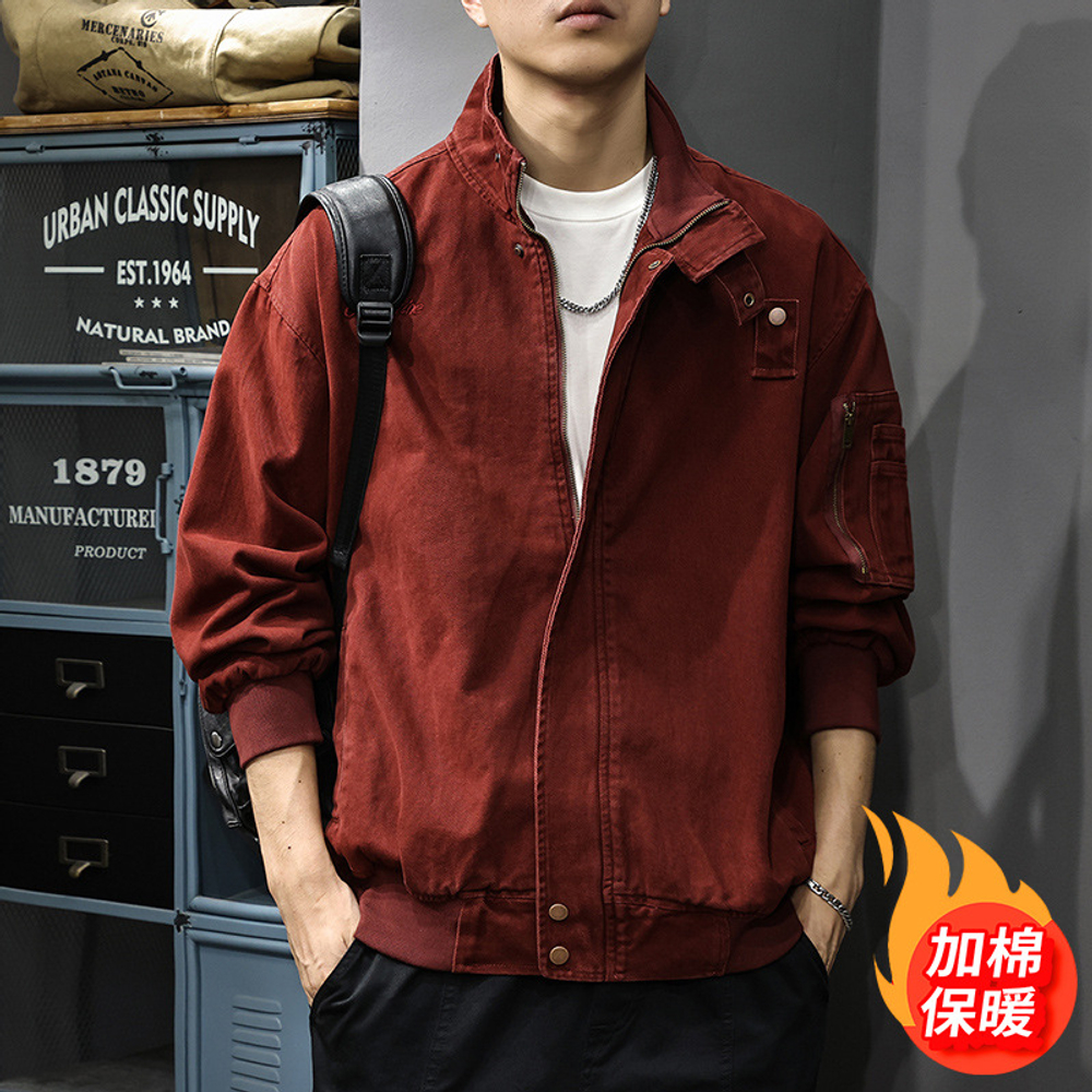 Хлопковая рабочая куртка с воротником-стойкой, мужская ретро-вышитая американская повседневная охотничья свободная куртка,Осень-зима