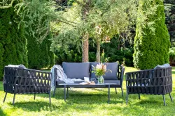 "Диего" лаунж-зона 4-местная плетеная из роупа (веревки), каркас алюминиевый темно-серый, роуп темно-серый