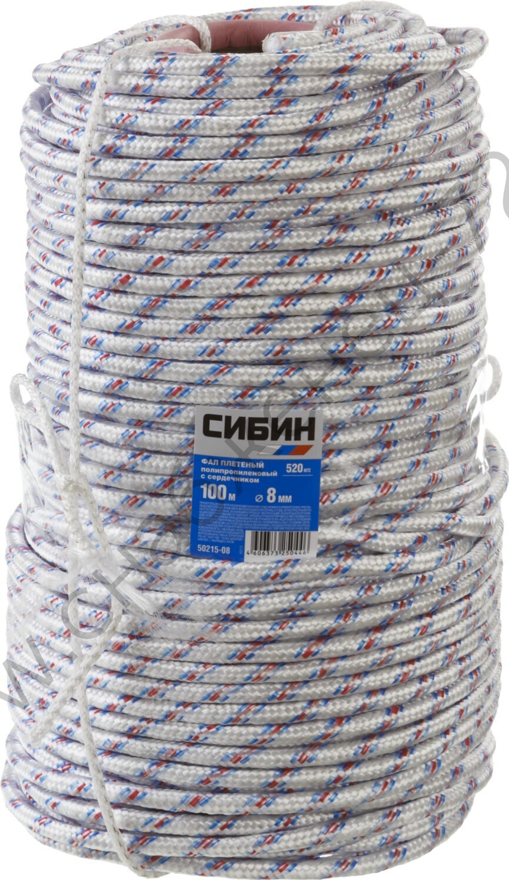 СИБИН d 8 мм, 16-прядный, 100 м, плетёный с сердечником, полипропиленовый фал (50215-08)