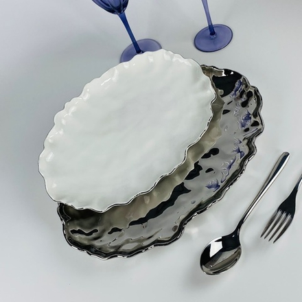 Lenardi 305-297 Набор из 2 овальных блюд 30,5/35,5см ВАНЕССА СЕРЕБРО в под.уп.(х12)Фарфор