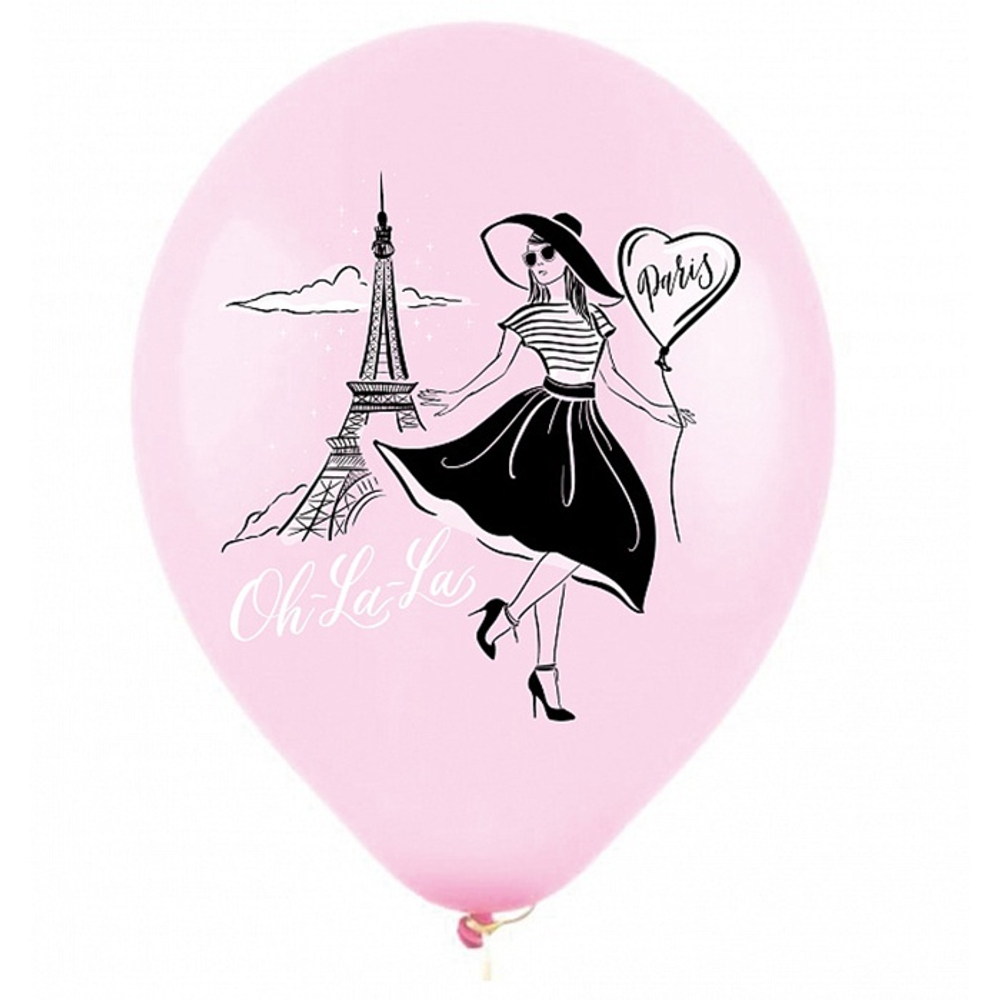 Воздушные шары Веселуха с рисунком С Днем рождения Париж, 100 шт. размер 12" #8122209